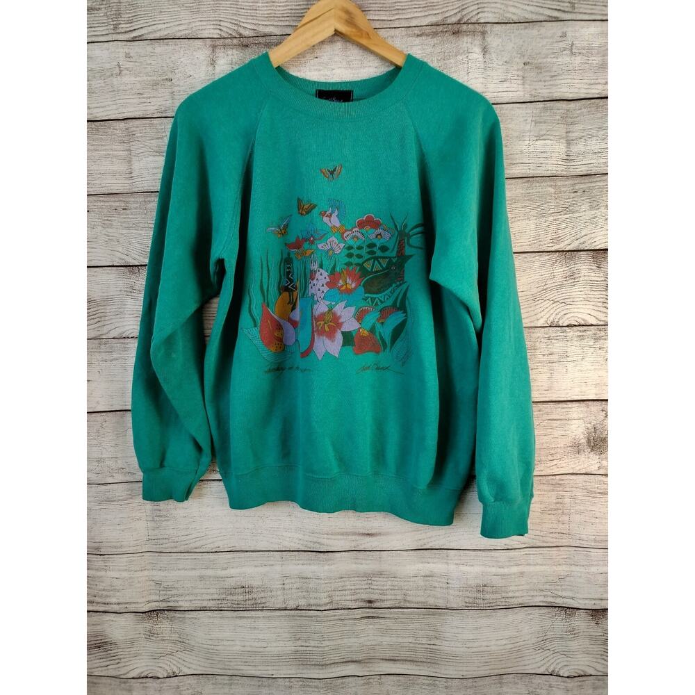 Vintage Laurel Burch Large 42/44 Butterfly Farmboy Forest Pullover Sweater